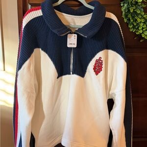 FP Movement by Free People Navy, White & Red Half-Zip Pullover